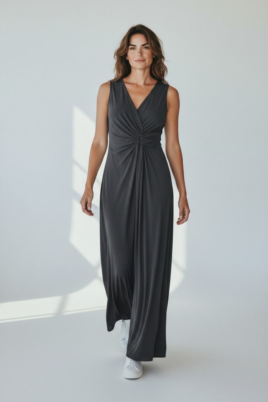 Tommy Bahama Clara Faux Wrap Maxi Dress Womens S Black Surplice V-Neck Stretch